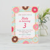 Donut Birthday Party Invitation Kaart (Staand voorkant)