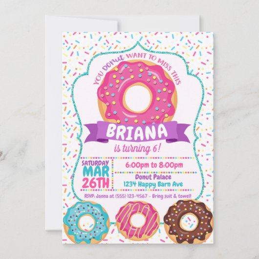 Donut Birthday Party Invitations Donut Sprinkles Kaart (Voorkant)