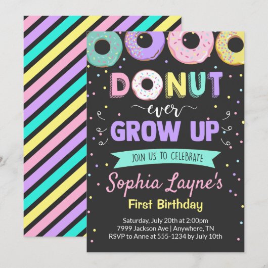 Donut Birthday Party Kaart (Voorkant / Achterkant)