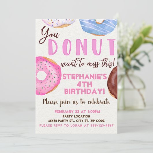 Donut Birthday Party Kaart (Staand voorkant)