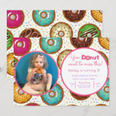 Donut Birthday Party Photo Invitation Kaart (Voorkant / Achterkant)