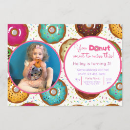Donut Birthday Party Photo Invitation Kaart