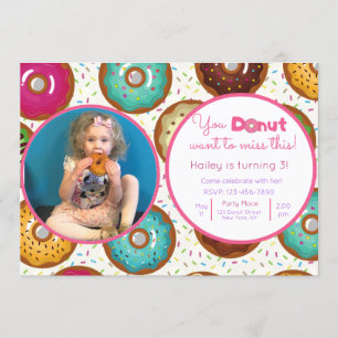 Donut Birthday Party Photo Invitation Kaart