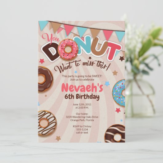 Donut Birthday Party-uitnodigingen Kaart (Staand voorkant)