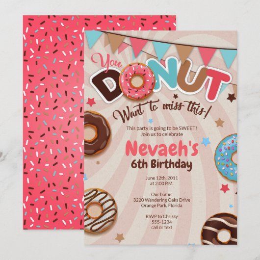 Donut Birthday Party-uitnodigingen Kaart (Voorkant / Achterkant)