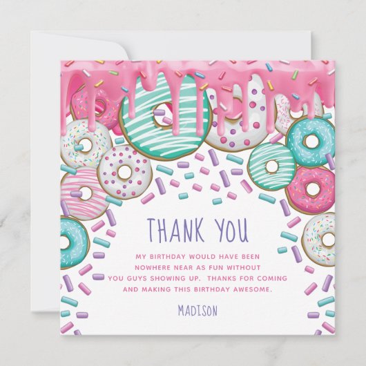 Donut Birthday Sprinkles Cute Bedankkaart (Voorkant)