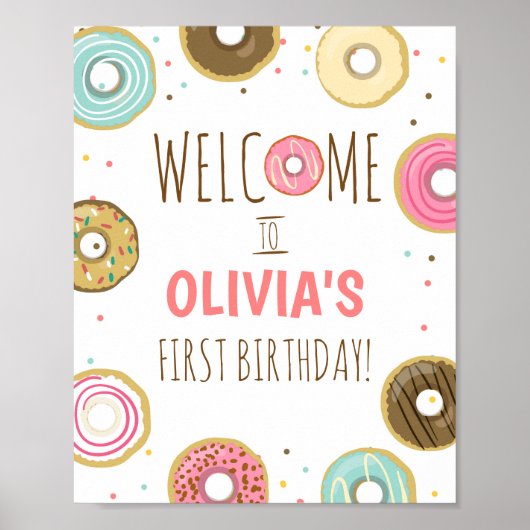 Donut Birthday Table Sign Welcome Sign Doughnut Poster (Voorkant)
