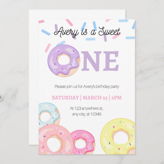 Donut Birthday Uitnodiging (Voorkant / Achterkant)