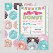 Donut Birthday Uitnodiging (Voorkant / Achterkant)