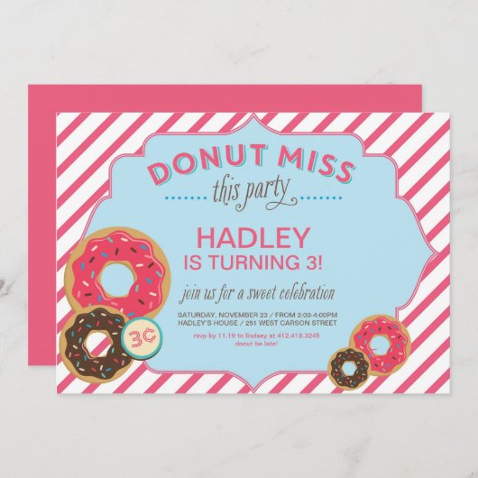 Donut Birthday Uitnodiging (Voorkant / Achterkant)