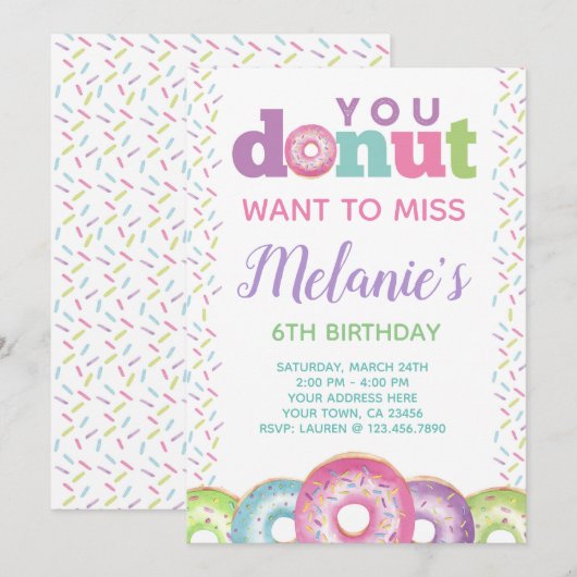 Donut Birthday Uitnodiging (Voorkant / Achterkant)