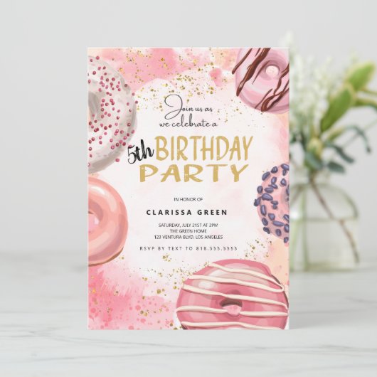 Donut Birthday Uitnodiging (Staand voorkant)