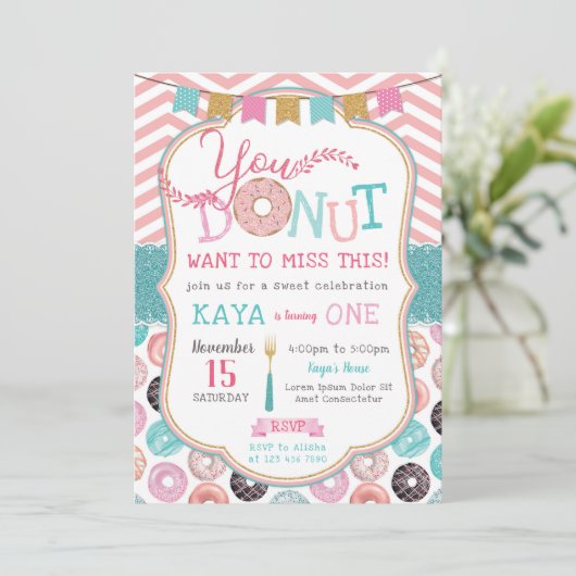 Donut Birthday Uitnodiging (Staand voorkant)