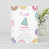 Donut Birthday-uitnodiging, 4e verjaardag-uitnodig Kaart (Staand voorkant)