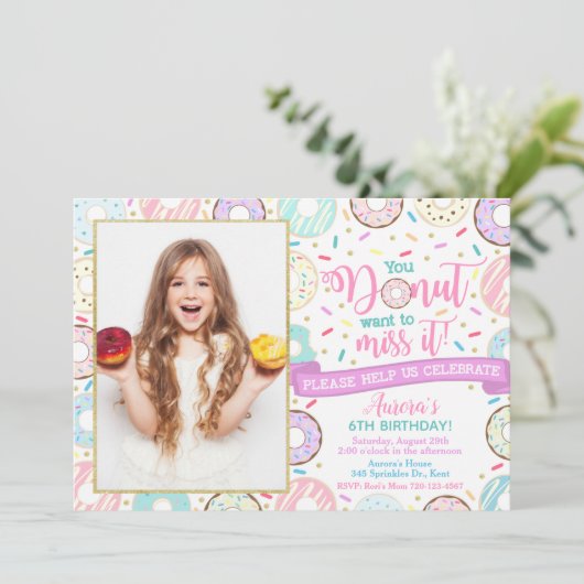 Donut Birthday Uitnodiging Donut Partij (Staand voorkant)