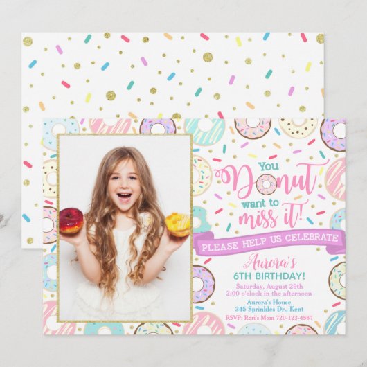 Donut Birthday Uitnodiging Donut Partij (Voorkant / Achterkant)