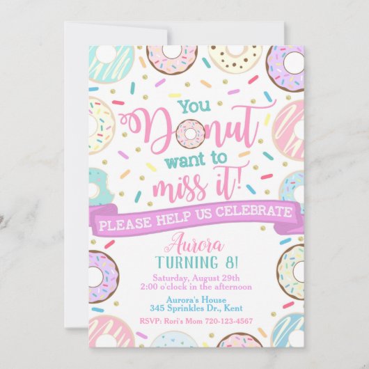 Donut Birthday Uitnodiging Donut Partij (Voorkant)