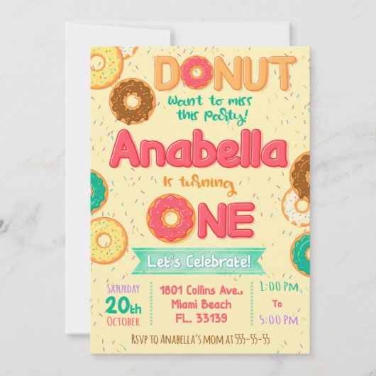 Donut Birthday-uitnodiging, Donut party Kaart (Voorkant)