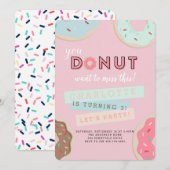 Donut Birthday Uitnodiging - Miss deze partij! (Voorkant / Achterkant)