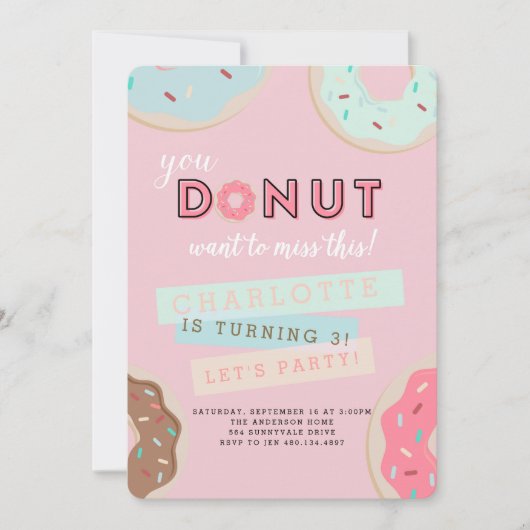 Donut Birthday Uitnodiging - Miss deze partij! (Voorkant)