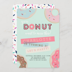 Donut Birthday Uitnodiging - Miss deze partij!