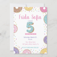 Donut Birthday-uitnodiging, vijfde verjaardagsuitn