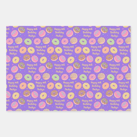 Donut Birthday Wrapping Paper Sheets - Paarse roze (Voorkant)