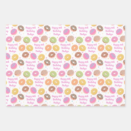 Donut Birthday Wrapping Paper Sheets - White Roze (Voorkant)