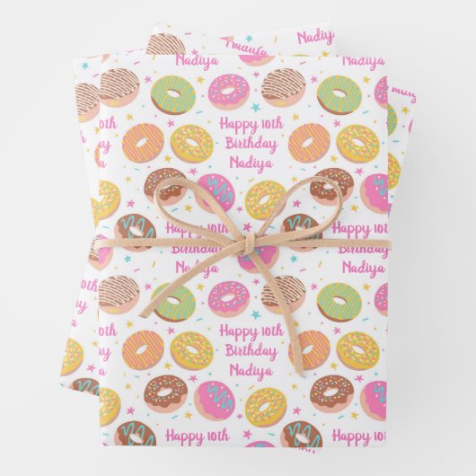 Donut Birthday Wrapping Paper Sheets - White Roze (In situ)