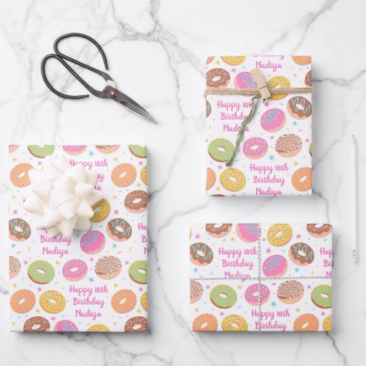 Donut Birthday Wrapping Paper Sheets - White Roze (Voorkant)