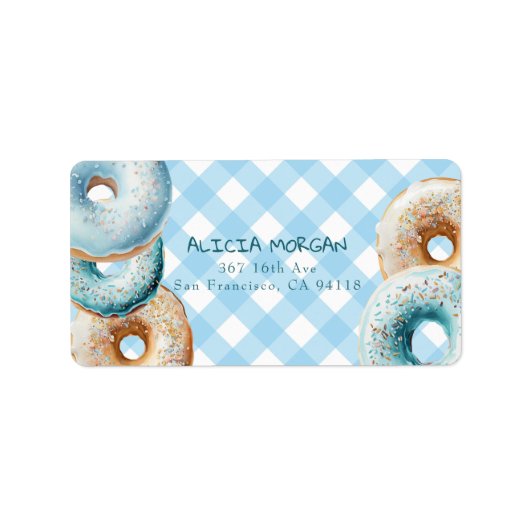donut | Blue Gingham Adresetiketten Etiket (Voorkant)