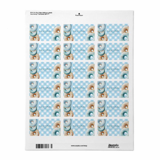 donut | Blue Gingham Adresetiketten Etiket (Full Sheet)