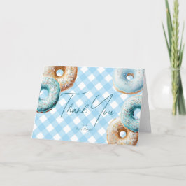 Donut | Blue Gingham Boy Baby shower Bedankkaart