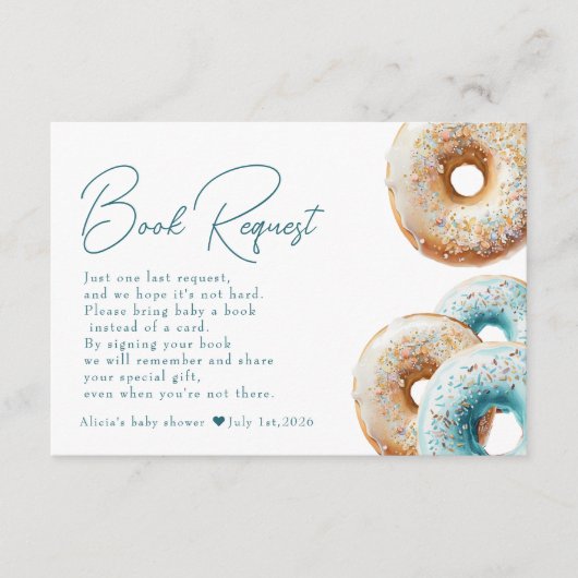 Donut | Blue Gingham Boy Baby shower Boekaanvraag Informatiekaartje (Voorkant)