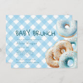 Donut | Blue Gingham Boy Baby shower Kaart (Voorkant / Achterkant)