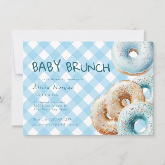 Donut | Blue Gingham Boy Baby shower Kaart (Voorkant)