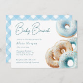Donut | Blue Gingham Boy Baby shower Kaart (Voorkant / Achterkant)