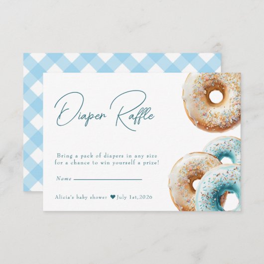 Donut | Blue Gingham Boy Baby shower Luier Raffle Informatiekaartje (Voorkant / Achterkant)