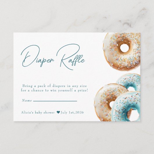 Donut | Blue Gingham Boy Baby shower Luier Raffle Informatiekaartje (Voorkant)