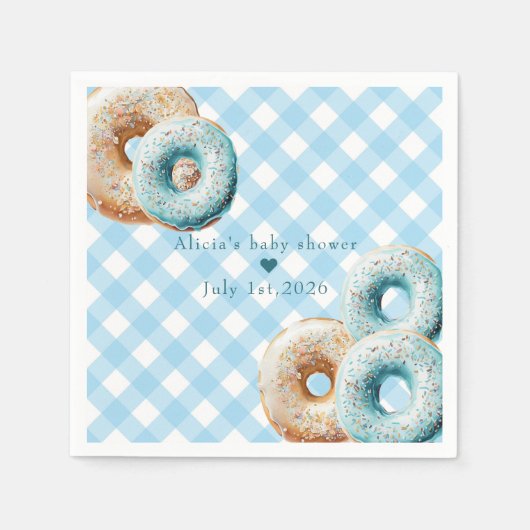 Donut | Blue Gingham Boy Baby shower Servet (Voorkant)
