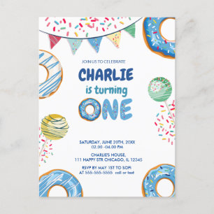 Donut Boy Eerste Verjaardag Welkom Schuim Board Uitnodiging Briefkaart