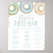 Donut Boys 1st Birthday Milestone Poster Sign Blue (Voorkant)