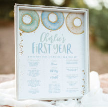 Donut Boys 1st Birthday Milestone Poster Sign Blue