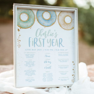 Donut Boys 1st Birthday Milestone Poster Sign Blue