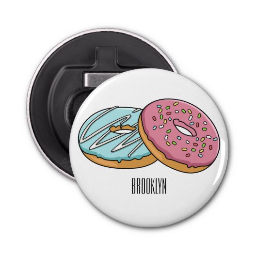 Donut cartoon illustratie button flesopener (Voorkant)