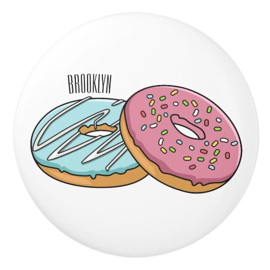 Donut cartoon illustratie keramische knop (Voorkant)