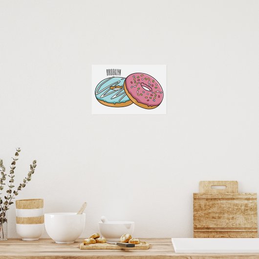Donut cartoon illustratie poster (Keuken)