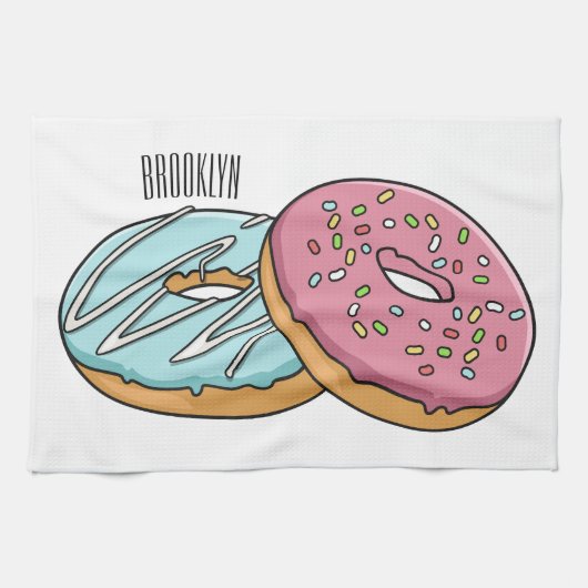 Donut cartoon illustratie theedoek (Horizontaal)