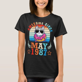 Donut Cat Geweldige sinds mei 1987 Happy Birthday  T-shirt