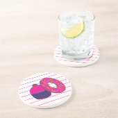 Donut Cupcake Pink Stripe Zandsteen Onderzetter (Zijkant)